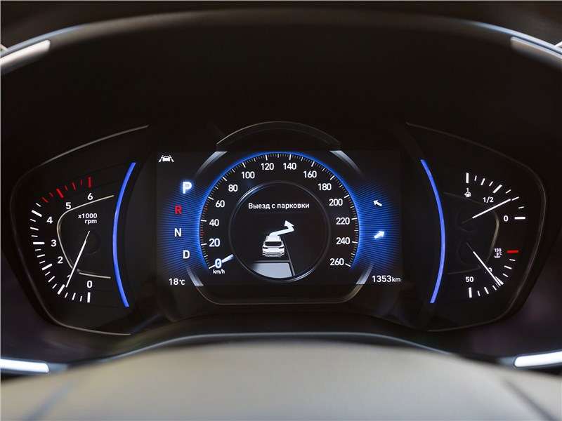 Фото Hyundai Santa Fe - Цифровая «приборка» не перегружена лишней графикой – все показания легко читаются 