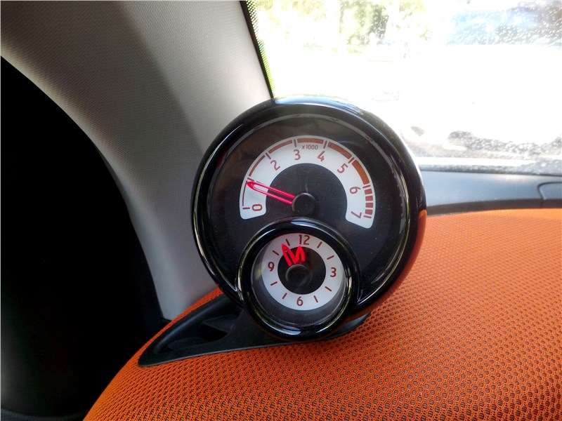 Фото Smart Fortwo Coupe - Шарообразный корпус тахометра и аналоговых часов установлен на торпедо вблизи левой передней стойки кузова