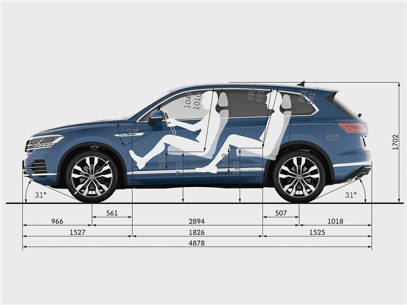 Фото Volkswagen Touareg - Самая заметная прибавка – в длину: плюс семь сантиметров. Но колесная база при этом выросла всего на два сантиметра, а углы съезда/въезда практически не поменялись